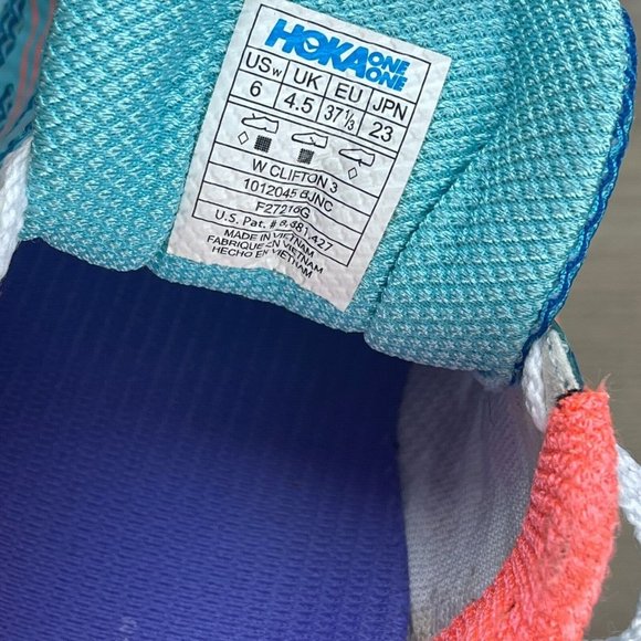 Hoka One One Sneakers Women's Sz 6W Clifton 3 Athletic Running Shoes Blue Orange - Picture 11 of 11